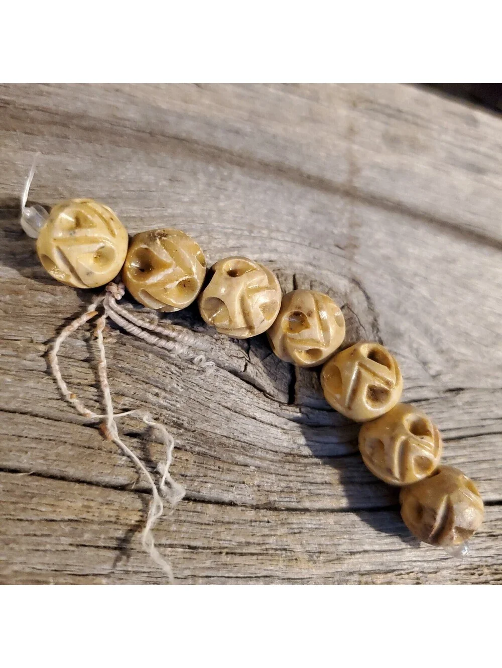 Vintage India Hand Carved Tribal Soapstone 11-12mm Round Beads 1 Short Strand